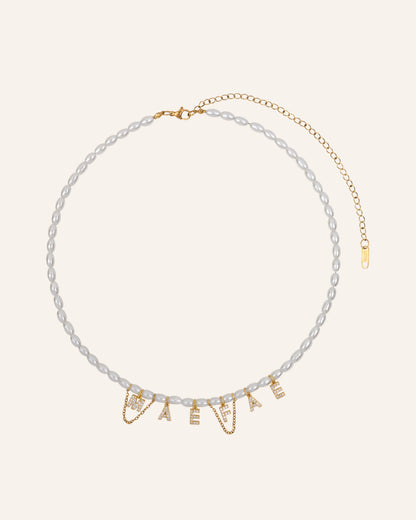 Initial ketting goud met parels en zirkonia