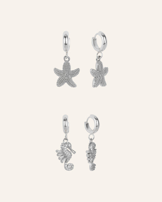 Set van oorbellen met zeester en zeepaardje zilver - MAE.FAE The Label